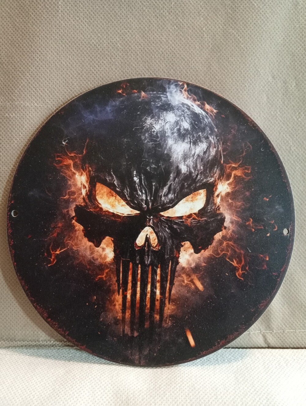Black & Orange Flaming Skull Wood Wall Decor - Halloween